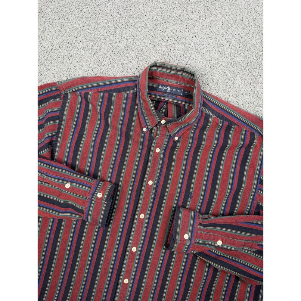 Vintage Polo Ralph Lauren Shirt Mens XL Long Sleeve Button Striped Heavy Cotton
